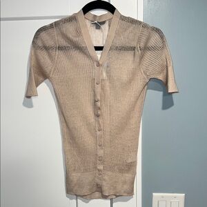 COS Neutral Beige Ribbed V‑Neck Short Sleeve Cardigan